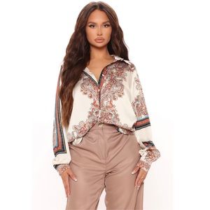 Oversized, Champagne Satin Blouse!